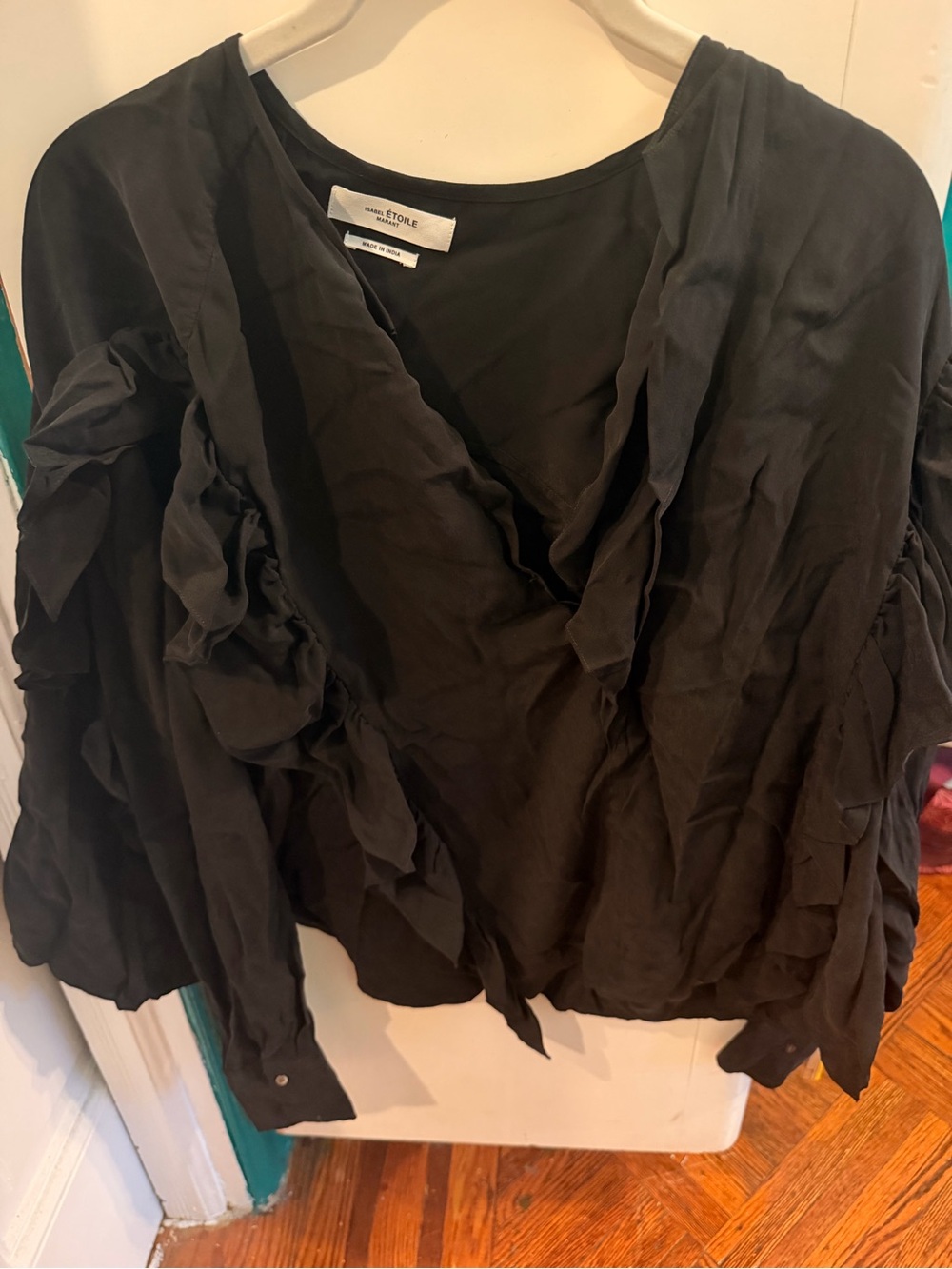 Isabel Marant Etoile Black Ruffle V-Neck Blouse